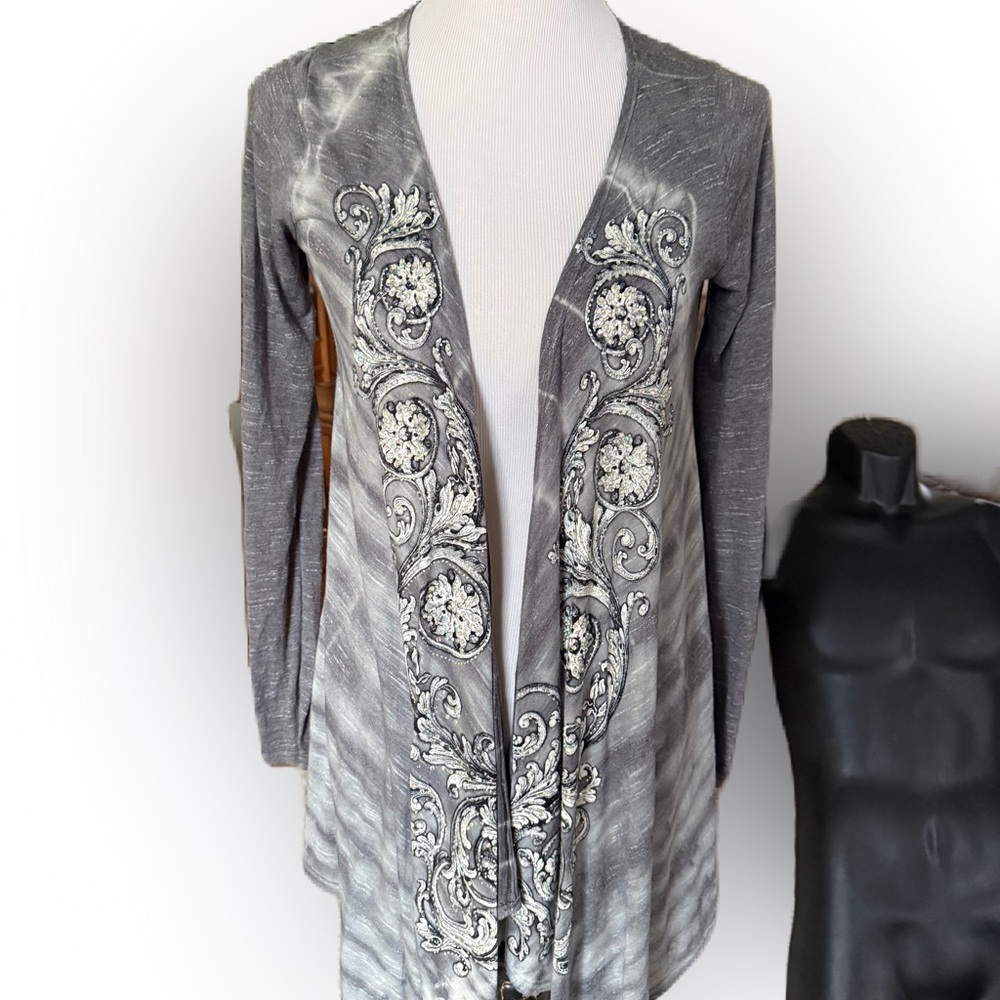 Vocal Gray Draped Embellished Cardigan Fairy Grunge Crochet Western. Medium